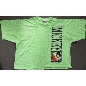 Vintage Disney Mickey‎ Mouse Cropped T-Shirt Neon Green Graphic Medium 90s